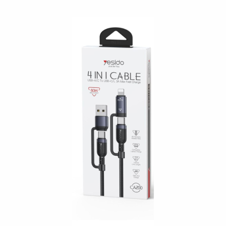 كابل Yesido 4 في 1 سريع الشحن 60W – موديل CA200